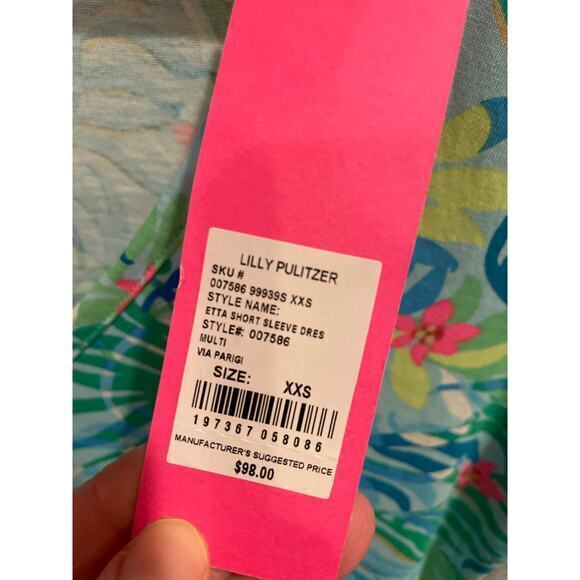 NWT Lilly Pulitzer Etta T-Shirt Dress Relaxed Fit Dress Teal, Turquoise Pink XXS - Picture 14 of 14